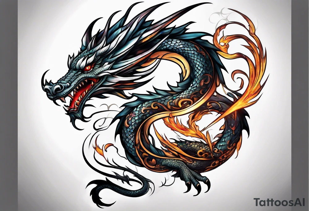 Tall skinny line dragon tattoo idea