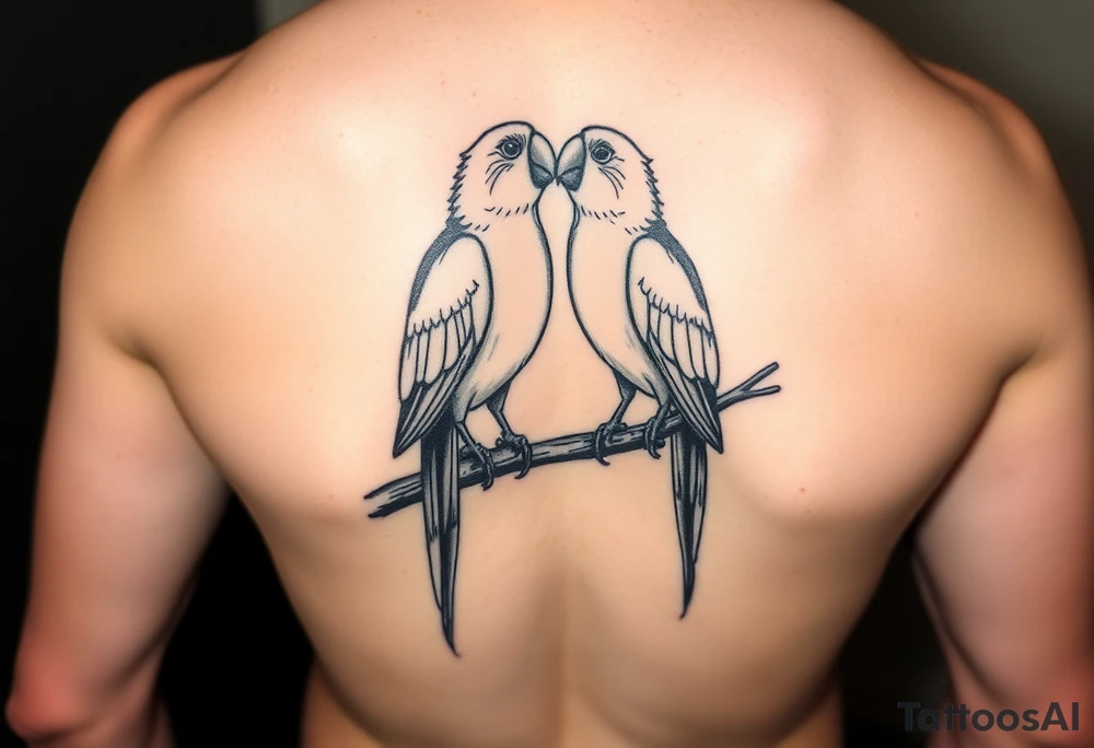 I want a tattoo with two parrots sitting on a tree. They kiss each other. tattoo idea