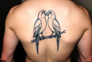 I want a tattoo with two parrots sitting on a tree. They kiss each other. tattoo idea