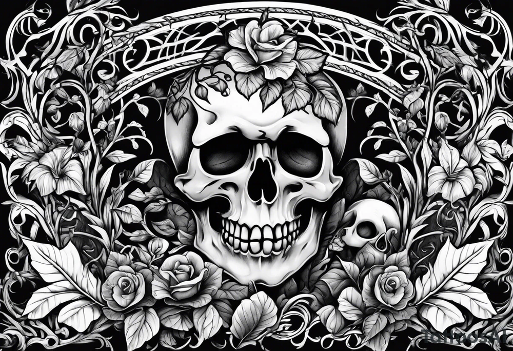 Leafy vines with grave yard tattoo idea
