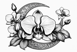 Orchid sitting on a crescent moon tattoo idea