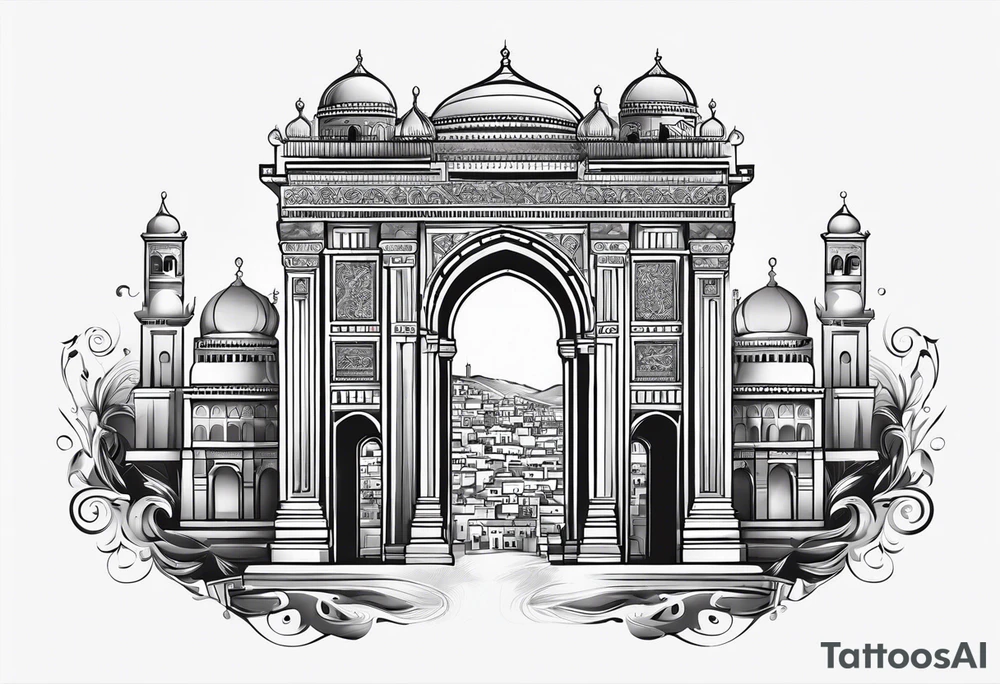 israel city vector gate 
swirl  vignette tattoo idea