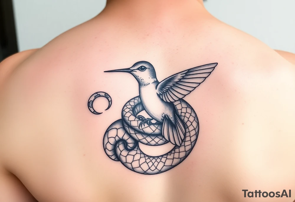 Humming bird nesting in coiled snake tattoo idea