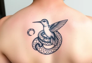 Humming bird nesting in coiled snake tattoo idea