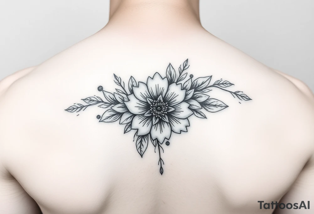 Make something similar to this. It should be a small, unique floral design. Use soft shading. tattoo idea