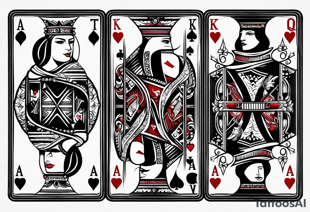 one playing card with both queen of hearts and king of spades in extreme minimalistic style tattoo idea