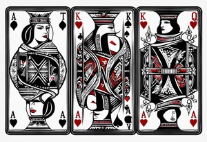 one playing card with both queen of hearts and king of spades in extreme minimalistic  style tattoo idea