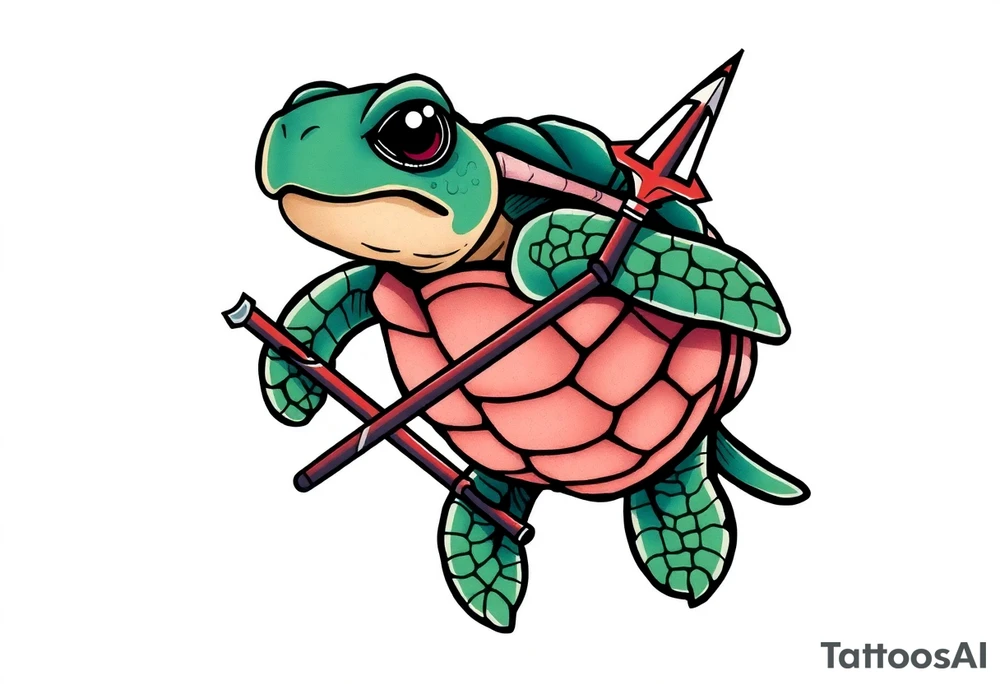 Turtle holding a trident tattoo idea