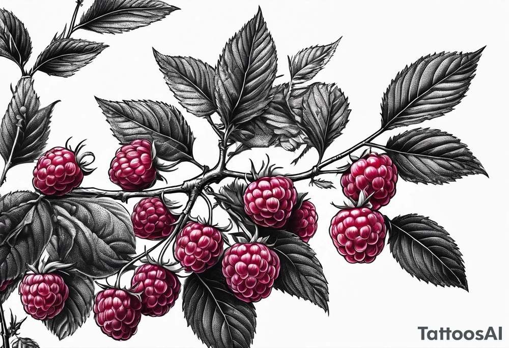 a single long raspberry branch that is growing downwards and skinny in diameter tattoo idea