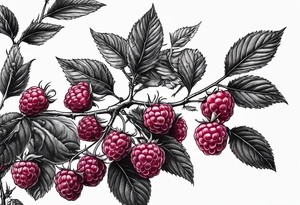 a single long raspberry branch that is growing downwards and skinny in diameter tattoo idea