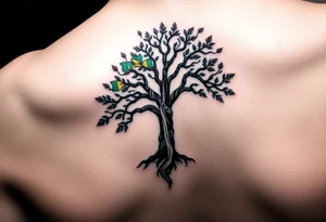 Tree of life in colour one half Jamaican colours and one half Irish colours hand tattoo tattoo idea