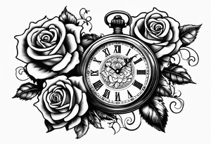 Pocket watch with chain and roses tattoo idea