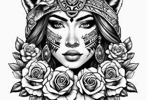 Aztec woman wrapped in roses with a wolf tattoo idea