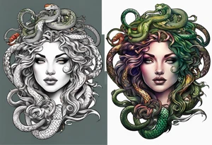 Medusa, before and after she had snakes for hair. tattoo idea