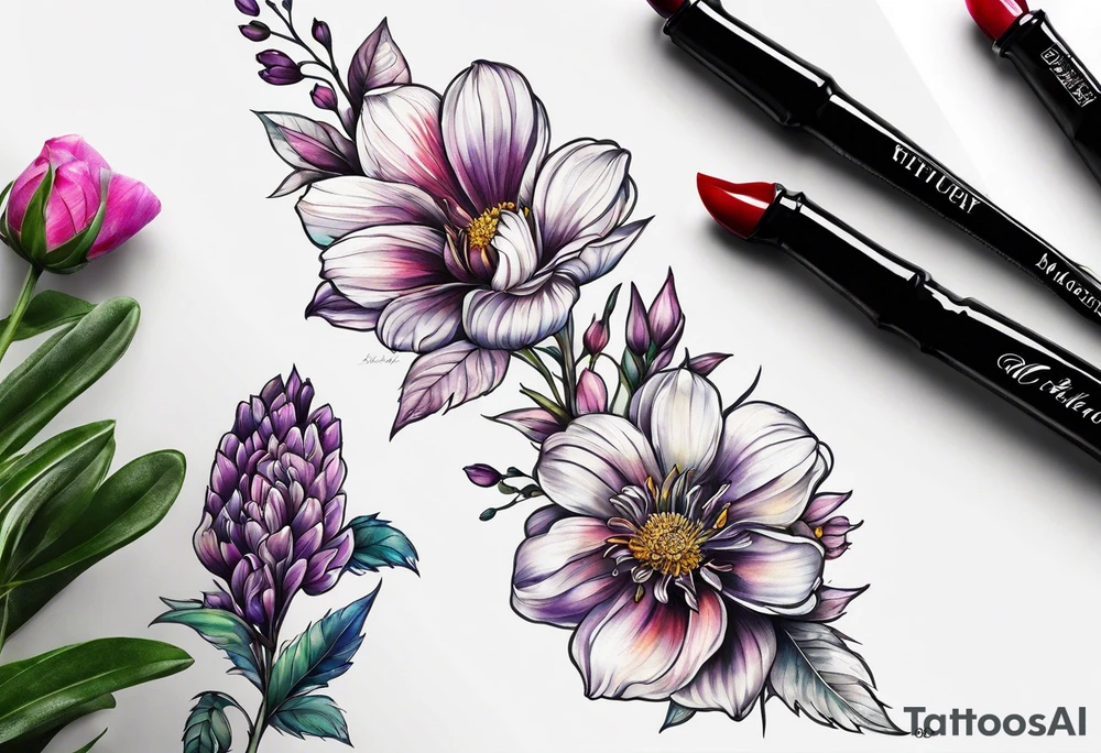 Birth flower February, march, September and December spine tattoo tattoo idea