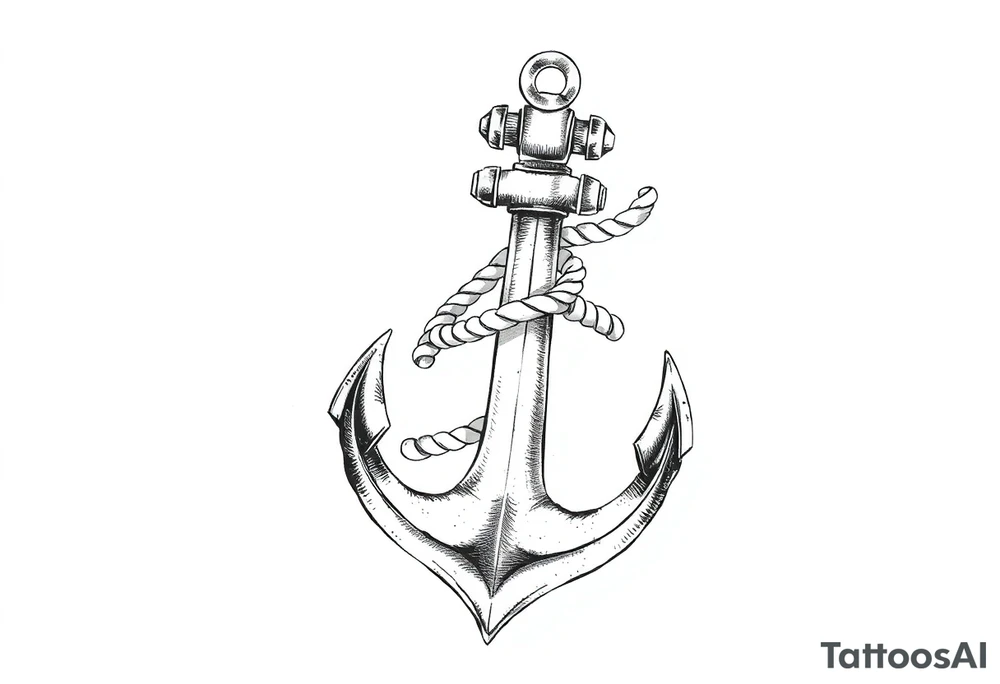 weathered anchor wrapped in nautical rope with sea waves tattoo idea