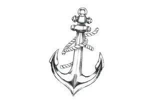 weathered anchor wrapped in nautical rope with sea waves tattoo idea
