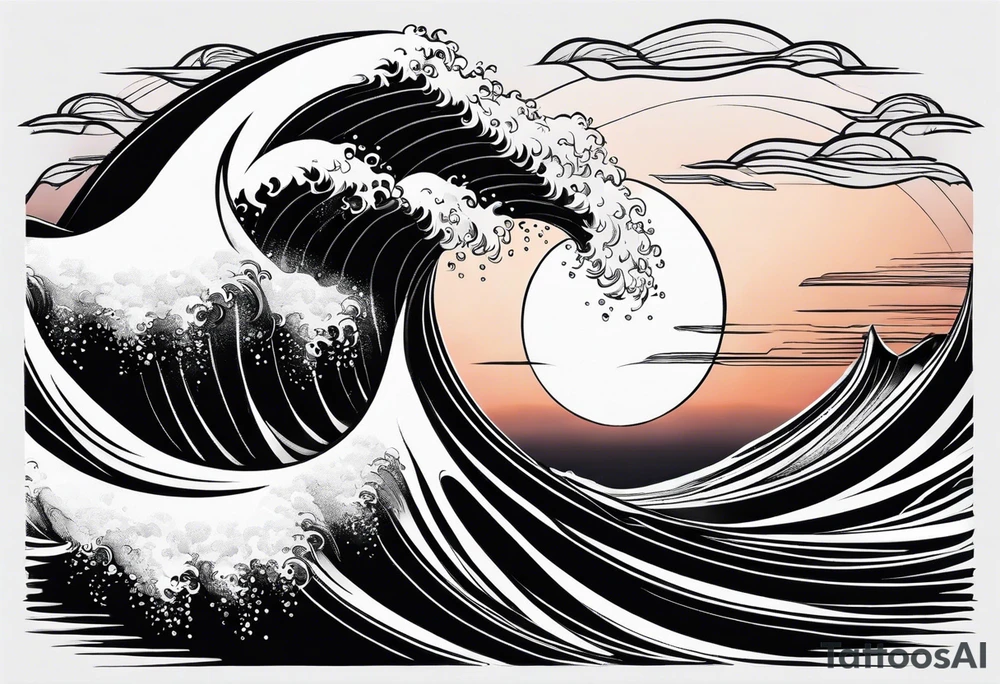 Ocean wave at sunset tattoo idea