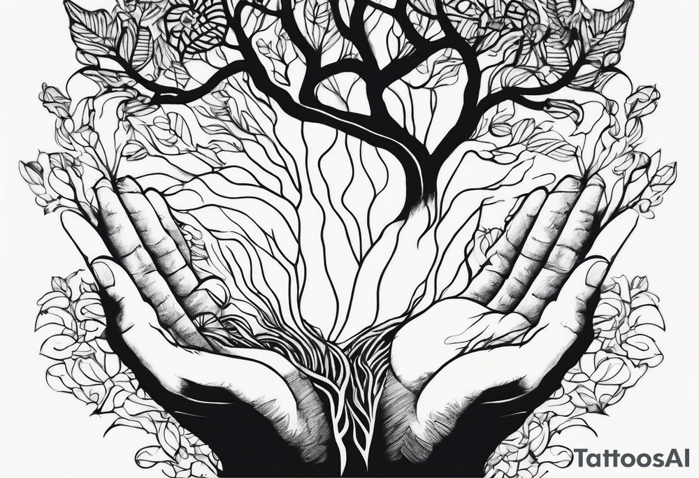 Hands morphing into roots tattoo idea