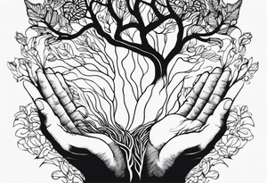 Hands morphing into roots tattoo idea