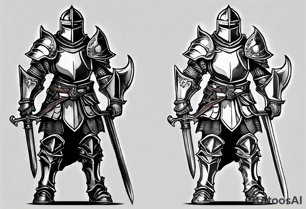 knight in heavy armor full body with clock tattoo idea