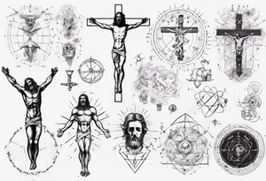 The study of human body and Jesus combined with emphasis on math and physics tattoo idea
