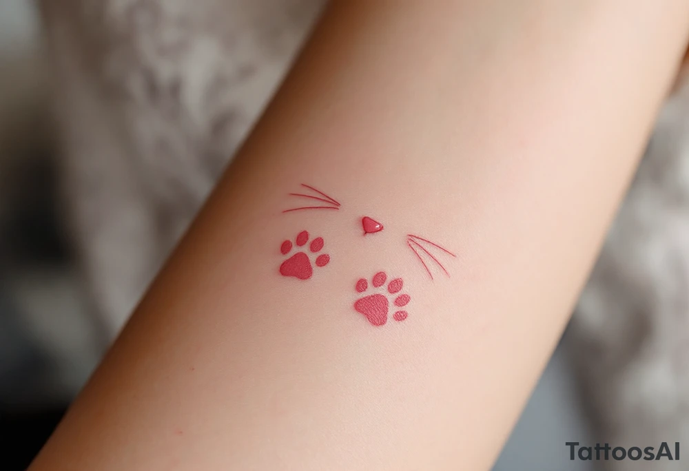 Tiny Pink Nose and Paw Prints – Soft baby pink paw prints paired with a tiny cat nose above them, playful and cute, ideal for delicate placements. tattoo idea