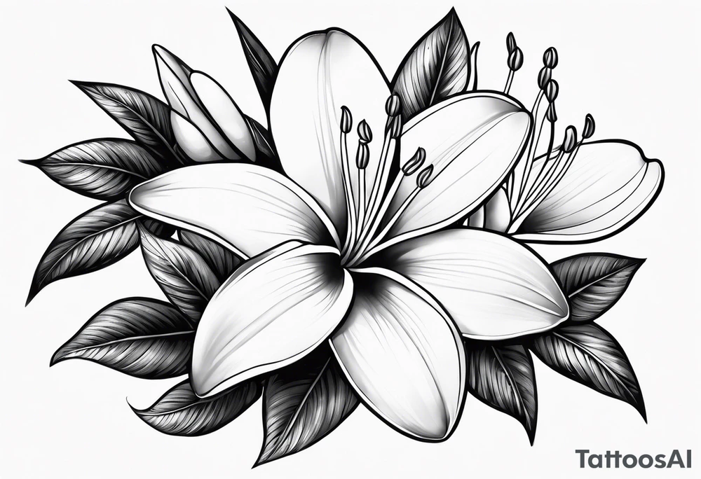 Frangipani and Lilly, black and white tattoo for bicep tattoo idea