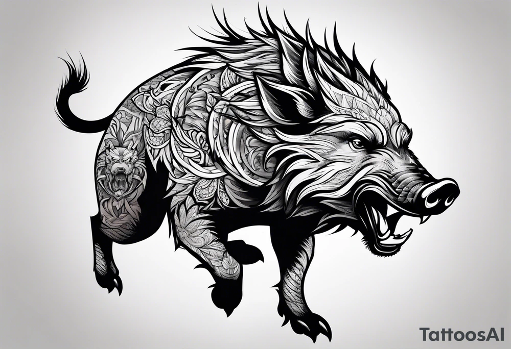 angry boar front tattoo idea