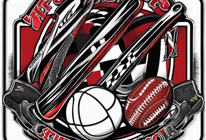 crossed hockey sticks with sports equipment that says "SHOT SPORTS" tattoo idea