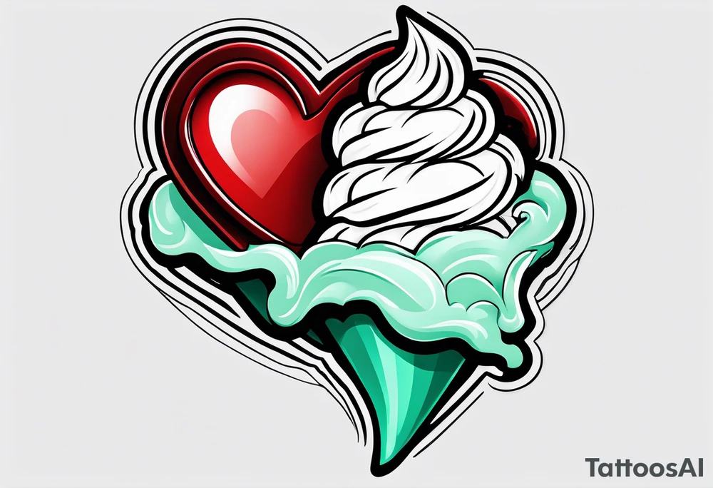 simple mint chocolate chip ice cream cone with small red heart on it somewhere. tattoo idea