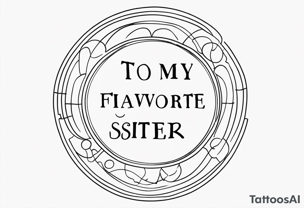 simple, thin line tattoo with the handwritten words "to my favorite sister" in a circle around a single puzzle piece tattoo idea