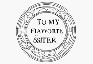 simple, thin line tattoo with the handwritten words "to my favorite sister" in a circle around a single puzzle piece tattoo idea