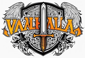 Valhalla on fire shield sword tattoo idea