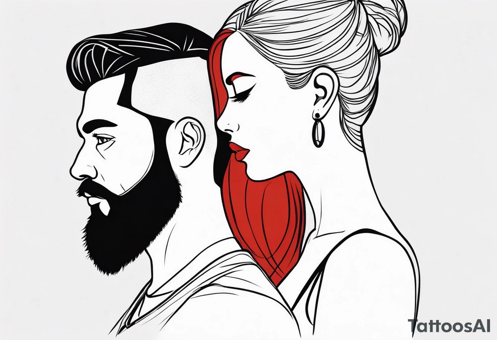 Busty red haired woman with a bearded man who has black hair tattoo idea