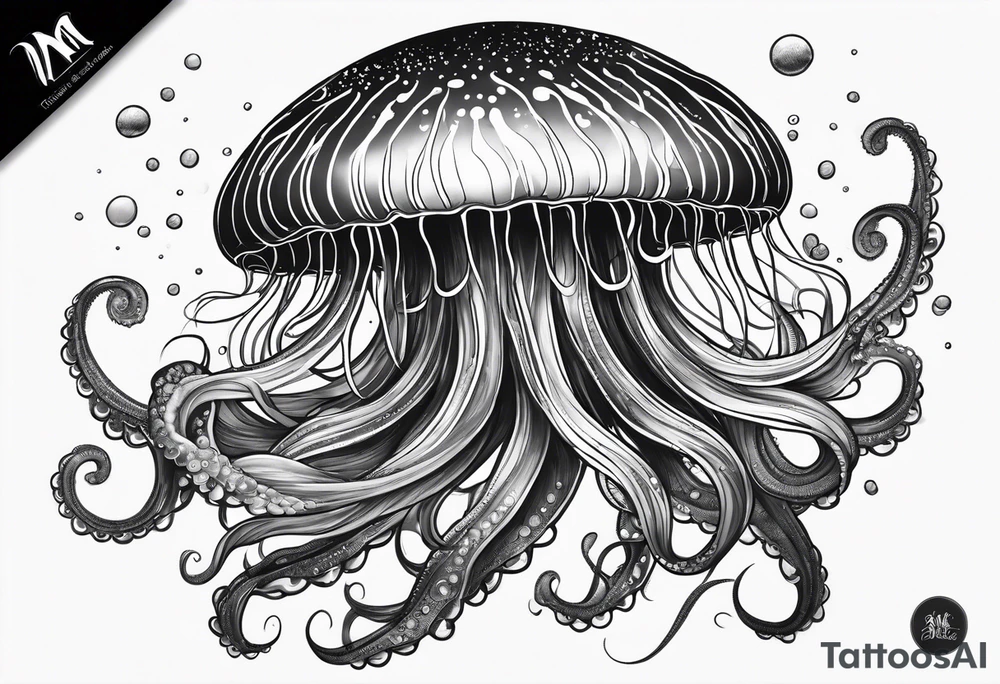 Space jellyfish with long tentacles tattoo idea