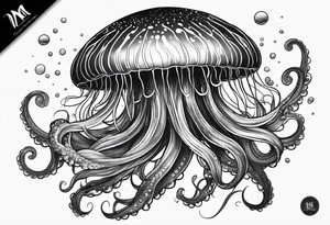 Space jellyfish with long tentacles tattoo idea
