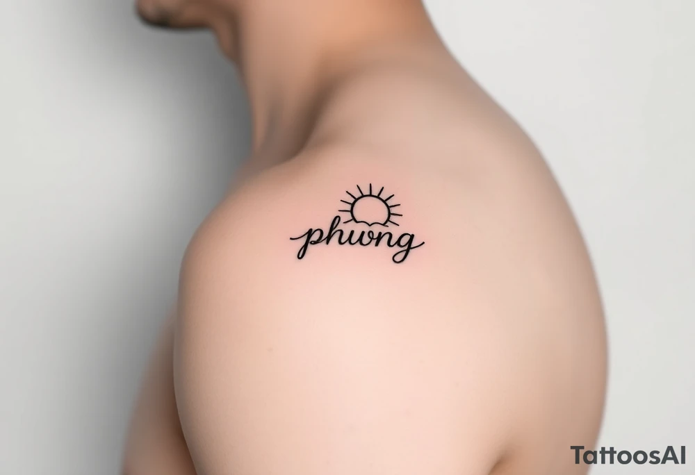 Word "phuong" written vertical with sun inner arm tattoo idea Word "phuong" written vertical with sun inner arm tattoo idea