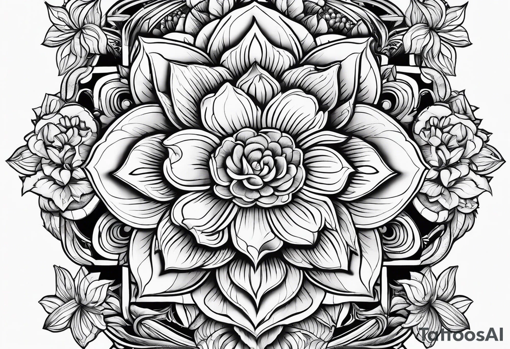 Hippy Buddhist feminine floral tattoo idea