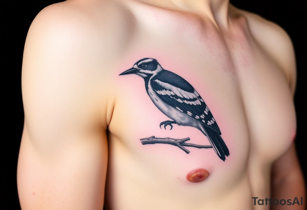 Middle spotted woodpecker sitting on a branch tattoo idea