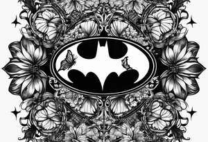 Batman symbol with butterflies dragonballs all around it for a forearm tattoo tattoo idea