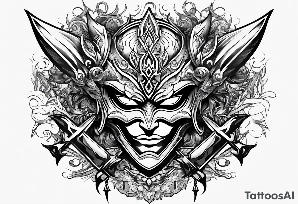 Yone league of legends mask and swords tattoo idea