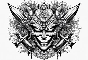 Yone league of legends mask and swords tattoo idea