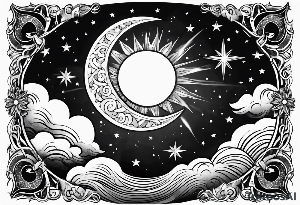 Sun sky stars moon tattoo idea