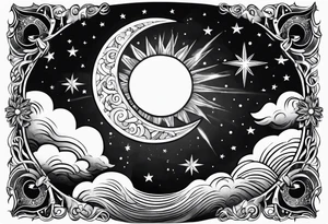 Sun sky stars moon tattoo idea