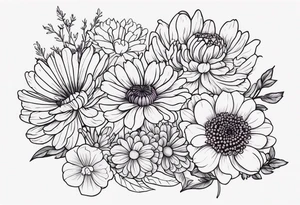 Violet, chrysanthemum, marigold, aster, poppy tattoo idea