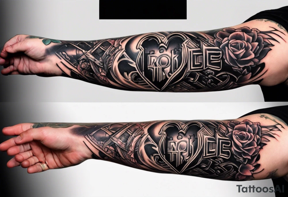 Ok so on my forearm I was wanting like a nitrous bottle with a line going into my veins and like lines weaving in and out of my veins all the way up to my chest and have a turbo heart on my left peck but on the I was also wanting brother hood embedded on the lines tattoo idea