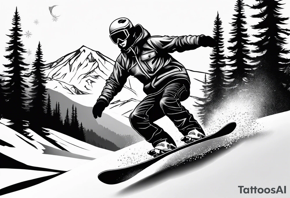 Fine line tattoo that depicts snowboarding tattoo idea