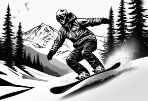 Fine line tattoo that depicts snowboarding tattoo idea