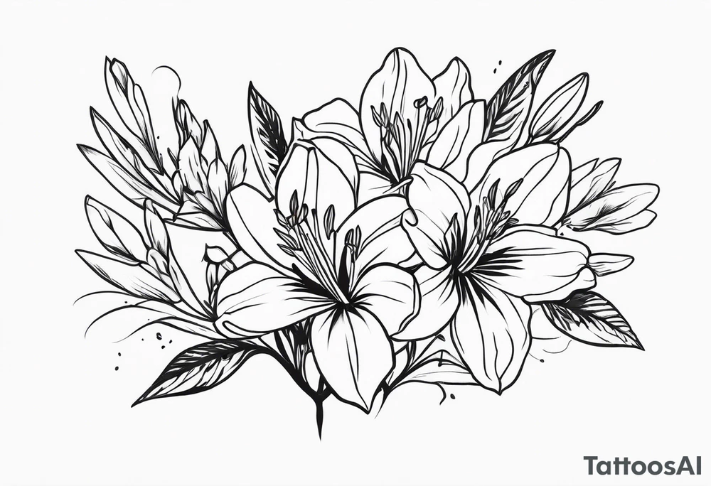 alstroemeria flowers surrrounded by greenary with powerful words some where in the tattoo more minimalist tattoo idea